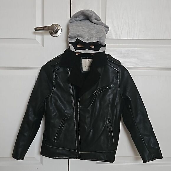 Zara & H&M Girl's Bundle Faux Leather Winter Coat & Hat Black & Gray Size 10 - Picture 1 of 16